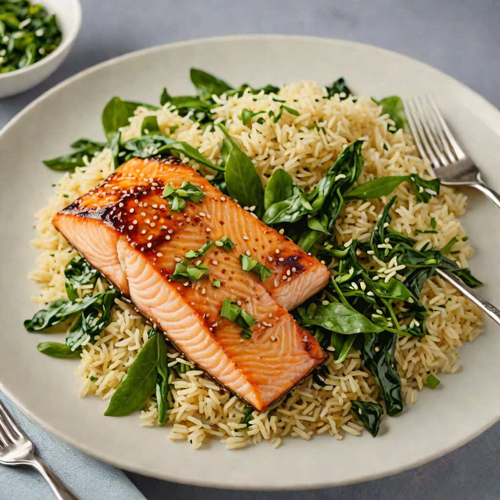 Miso-Glazed Salmon with Sesame Spinach and Scallion Rice