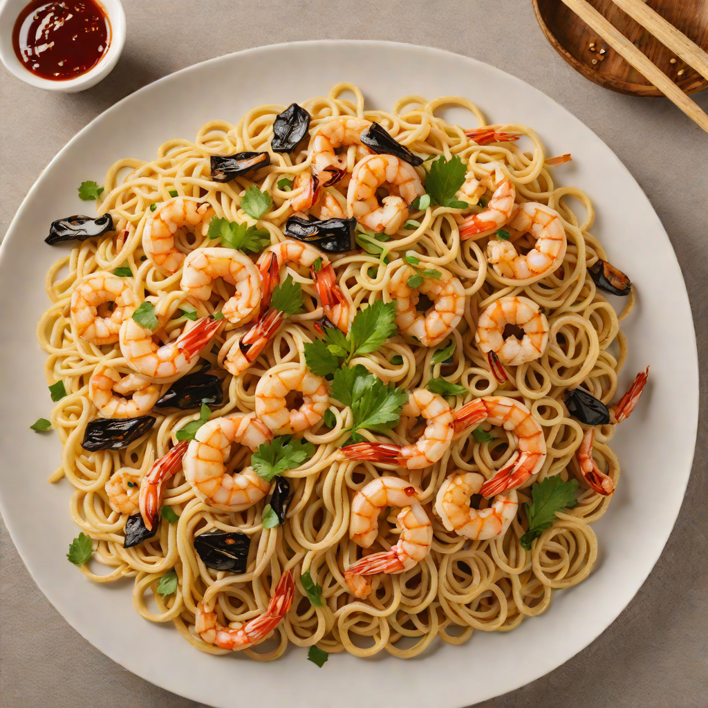 Stir-Fried Udon Noodles with Shrimp and Shiitake Mushrooms