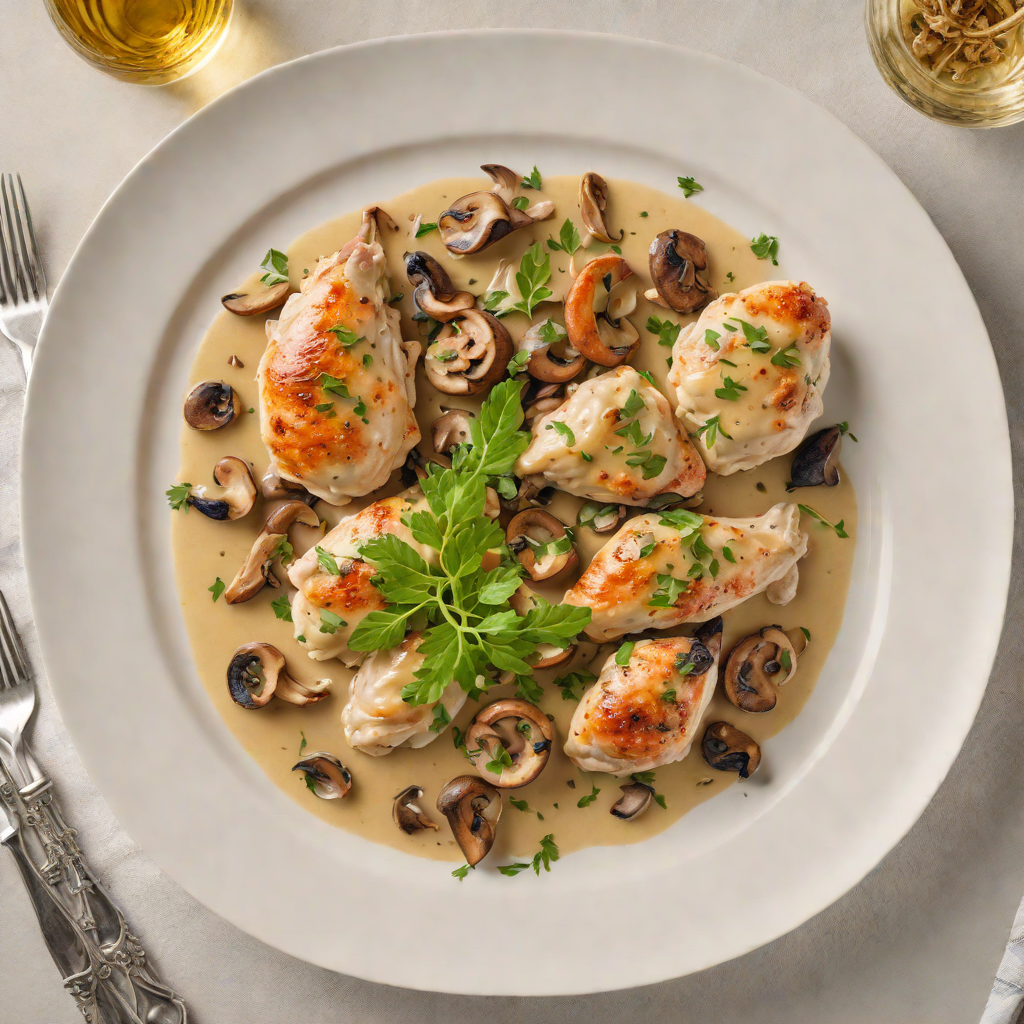 Chicken Fricassee with Mushrooms and Creamy White Wine Sauce