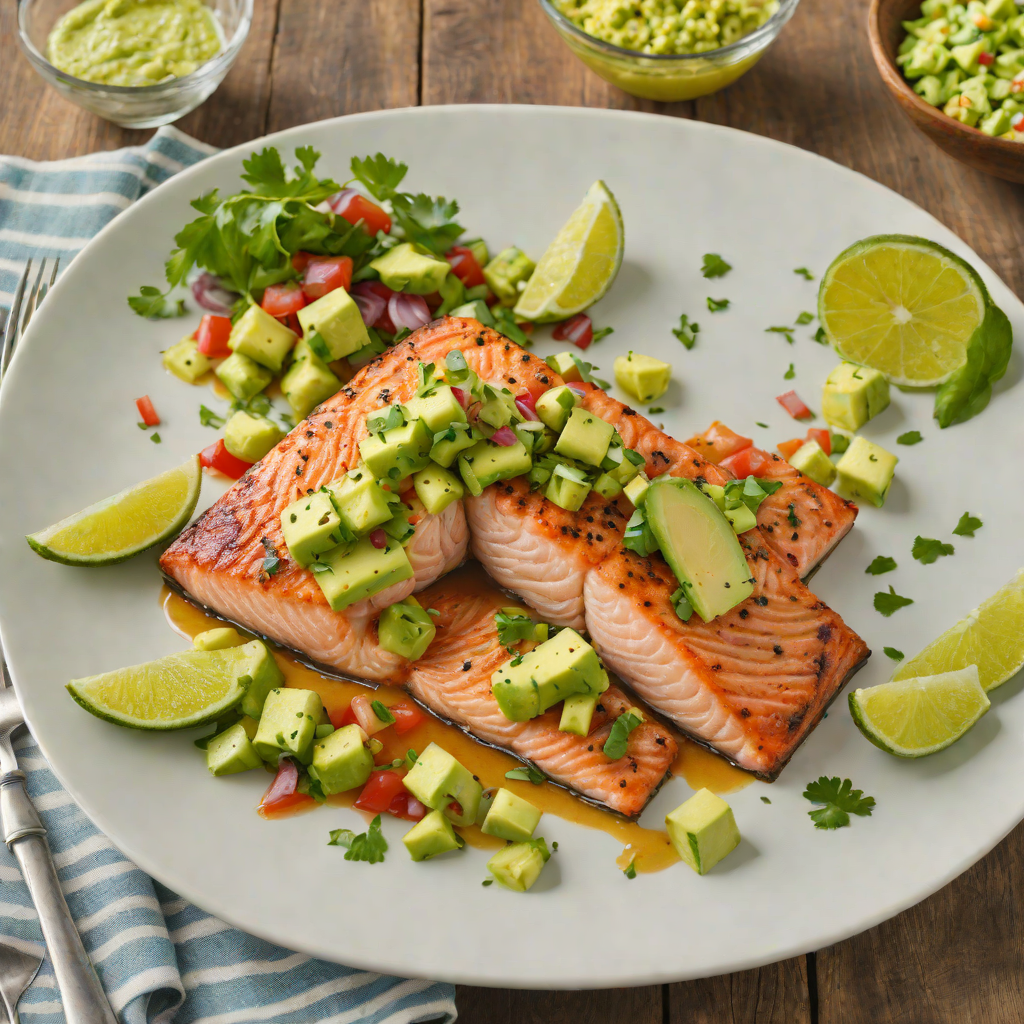 Pan-Seared Salmon with Avocado Salsa and Lime Dressing