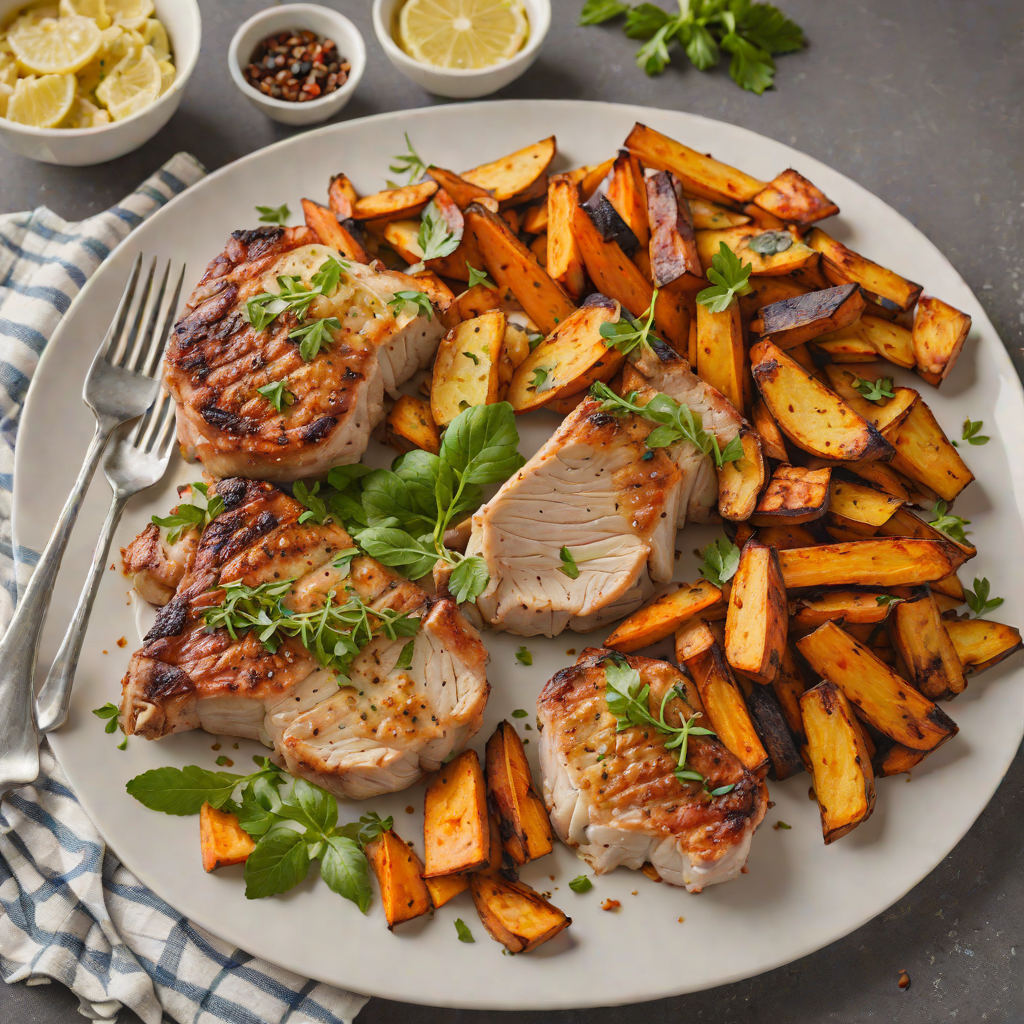 Sheet Pan Herb-Roasted Pork Chops with Sweet Potato Wedges