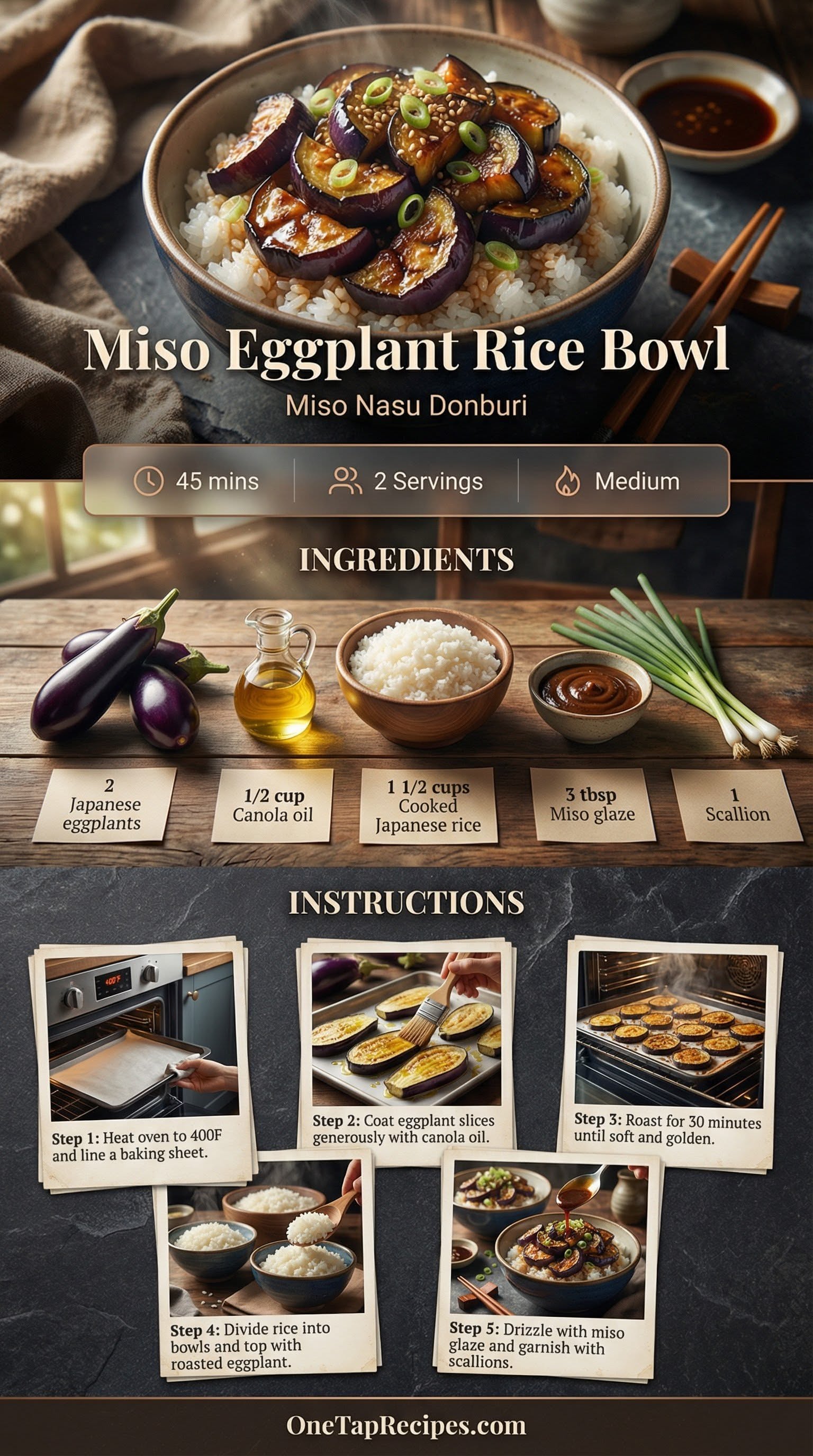 Steamed Miso-Glazed Eggplant Donburi Bowl