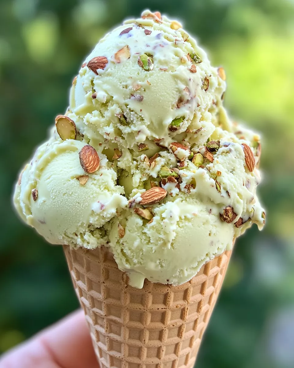 Slow-Churned Vanilla Bean Ice Cream with Toasted Pistachio Swirl
