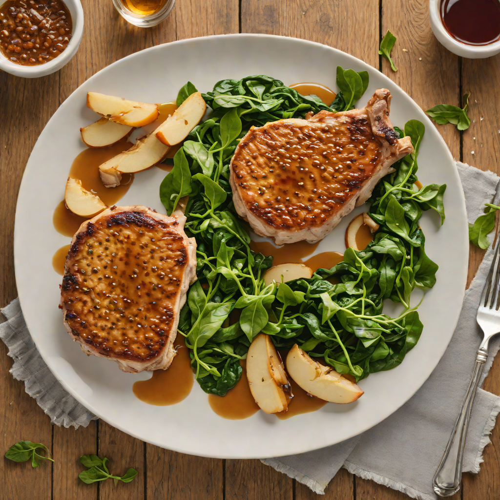 Pan-Seared Pork Chops with Apple Cider Reduction and Sautéed Spinach