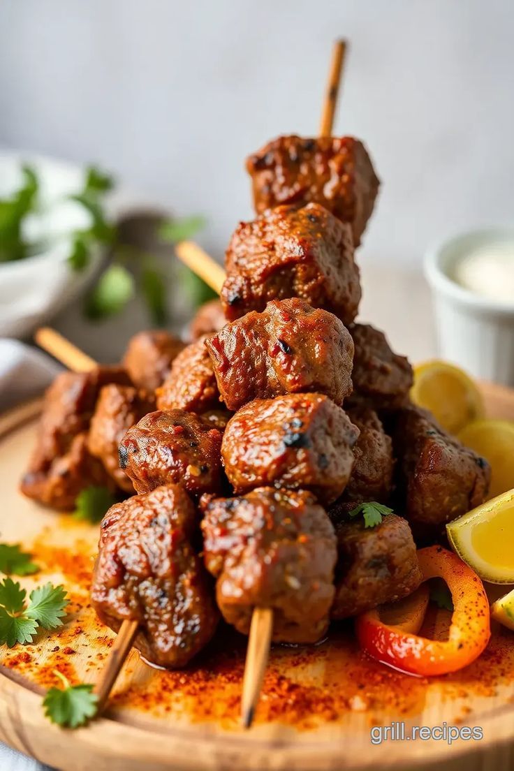 Smoky Harissa Beef Skewers with Mint Yogurt Sauce
