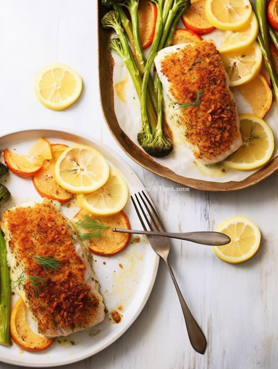 Baked Parmesan-Crusted Cod with Roasted Garlic Broccoli