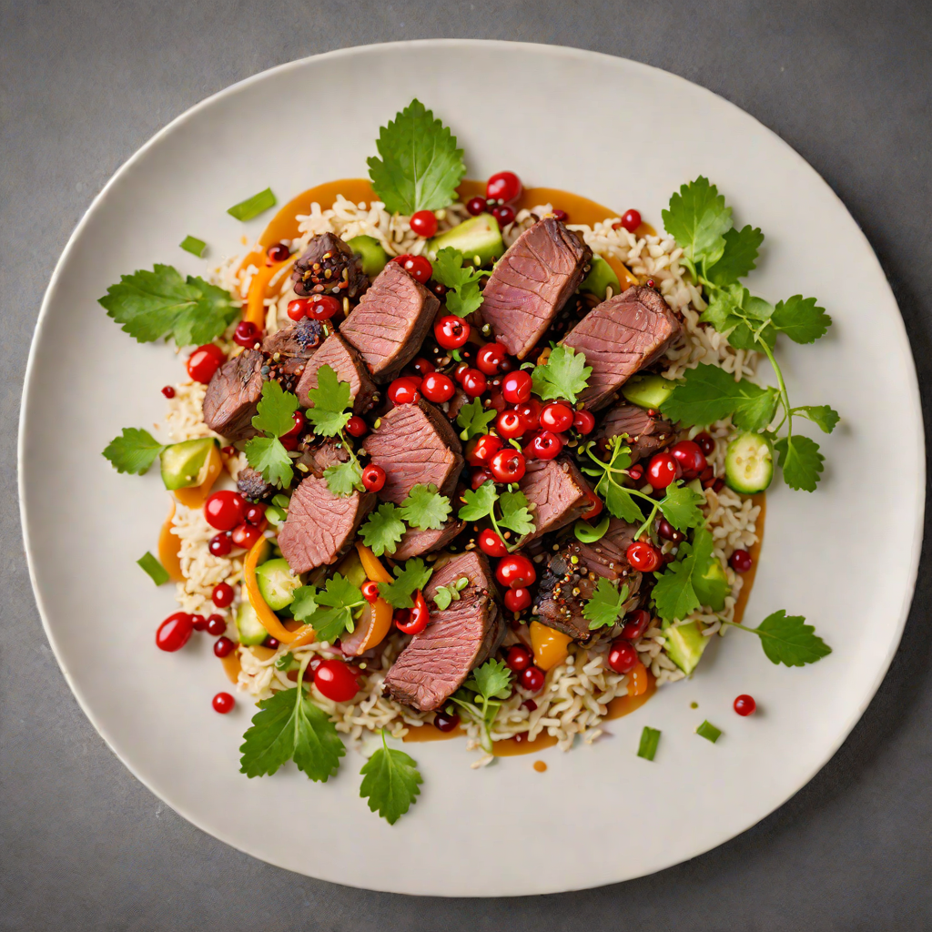 Kangaroo Fillet Stir-Fry with Finger Lime and Native Pepperberries