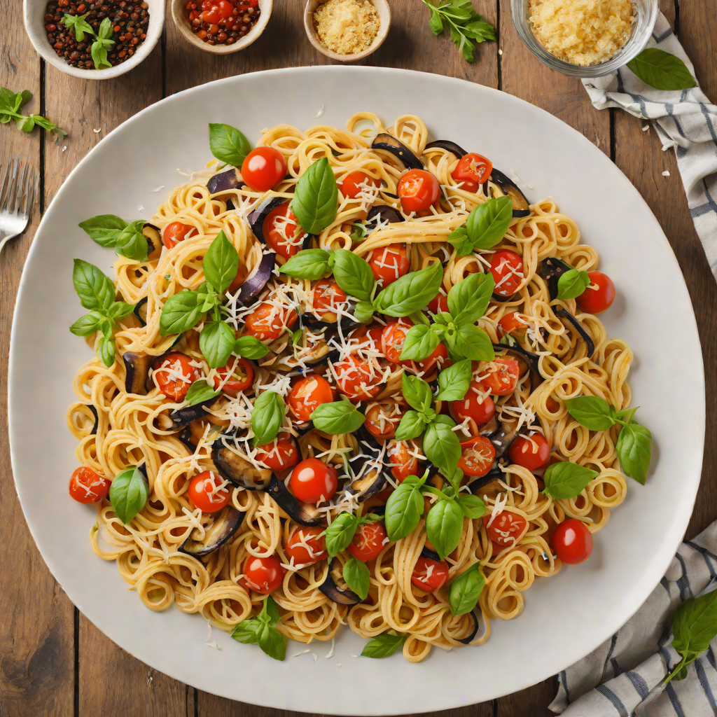 Herb-Roasted Eggplant and Tomato Pasta with Parmesan