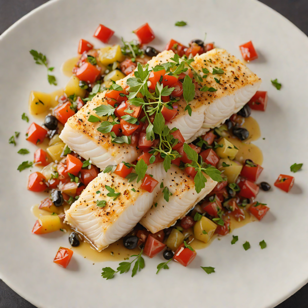 Baked Cod with Tomato-Olive Relish and Garlic-Infused Olive Oil