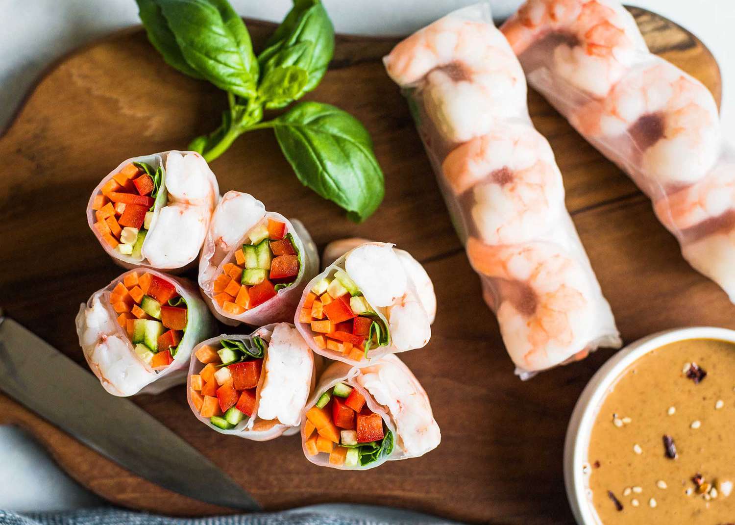Steamed Shrimp Spring Rolls with Peanut Hoisin Dipping Sauce