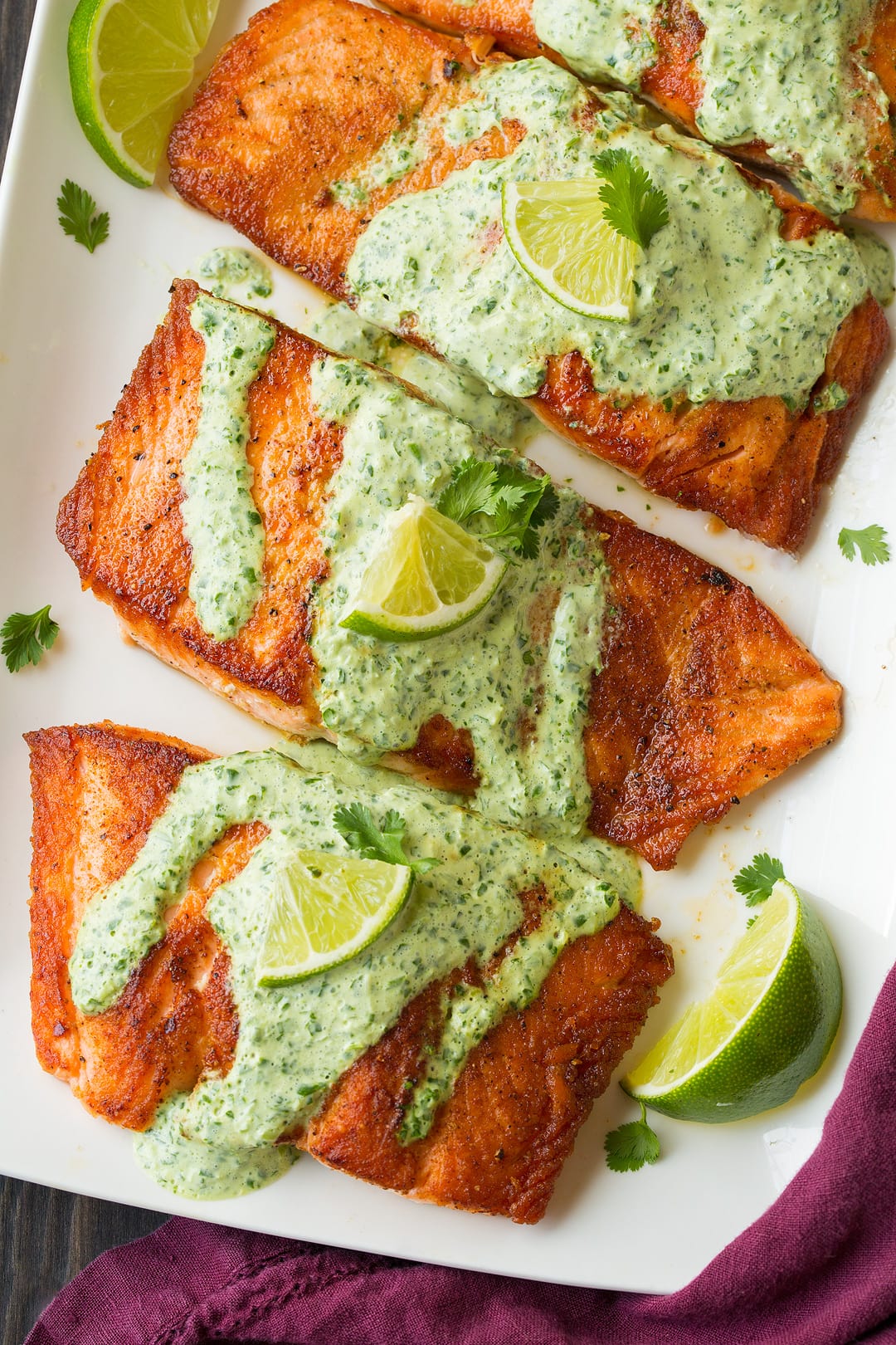 Pan-Seared Salmon with Spicy Cilantro Lime Sauce