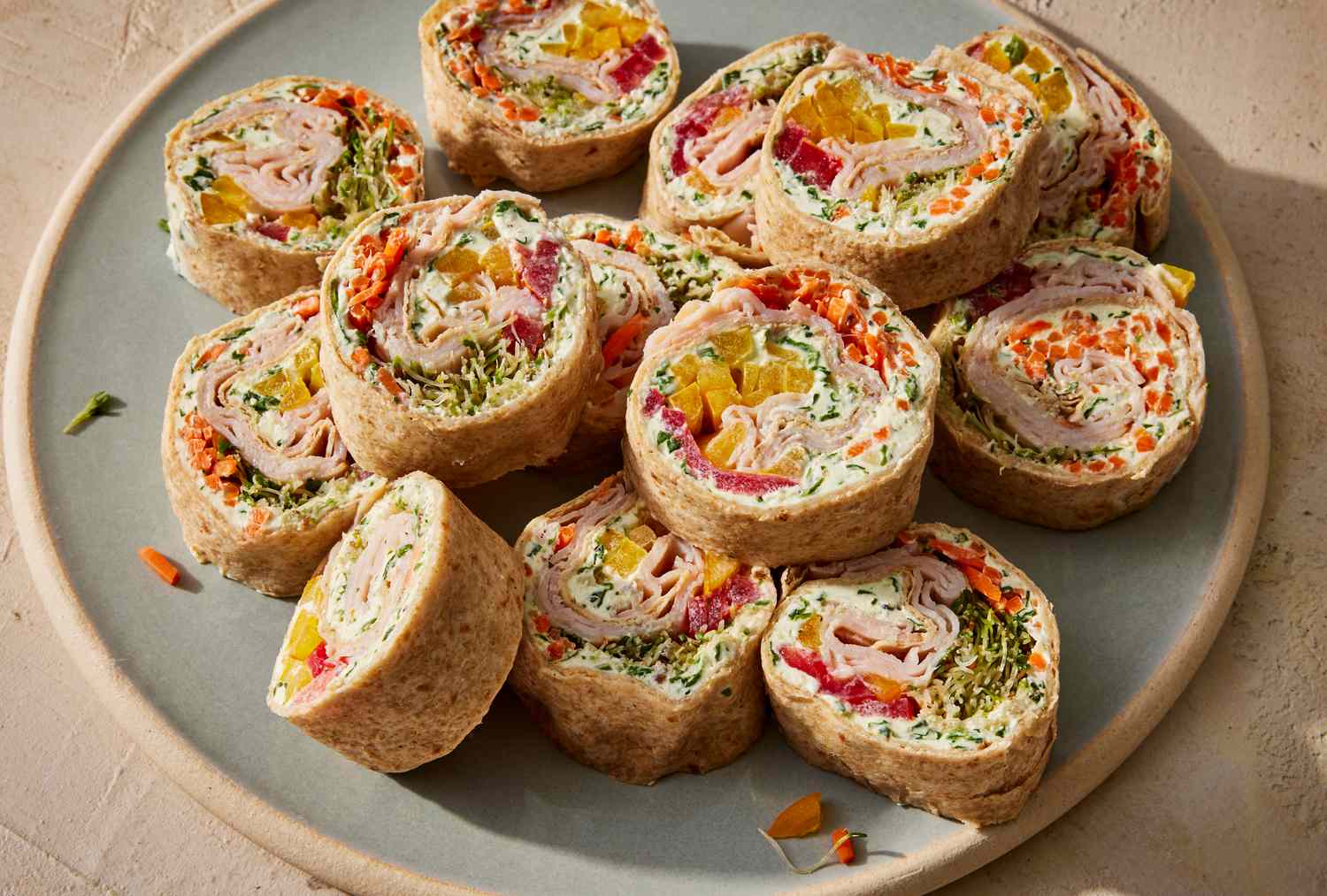 Vegetable and Cheese Pinwheel Sandwich Wraps