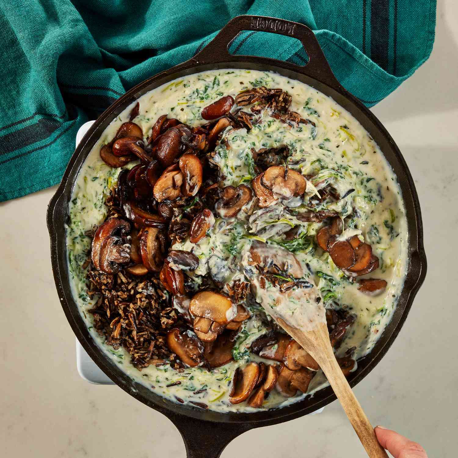 Sautéed Spinach and Mushroom Rice Bowl with Garlic Soy Dressing