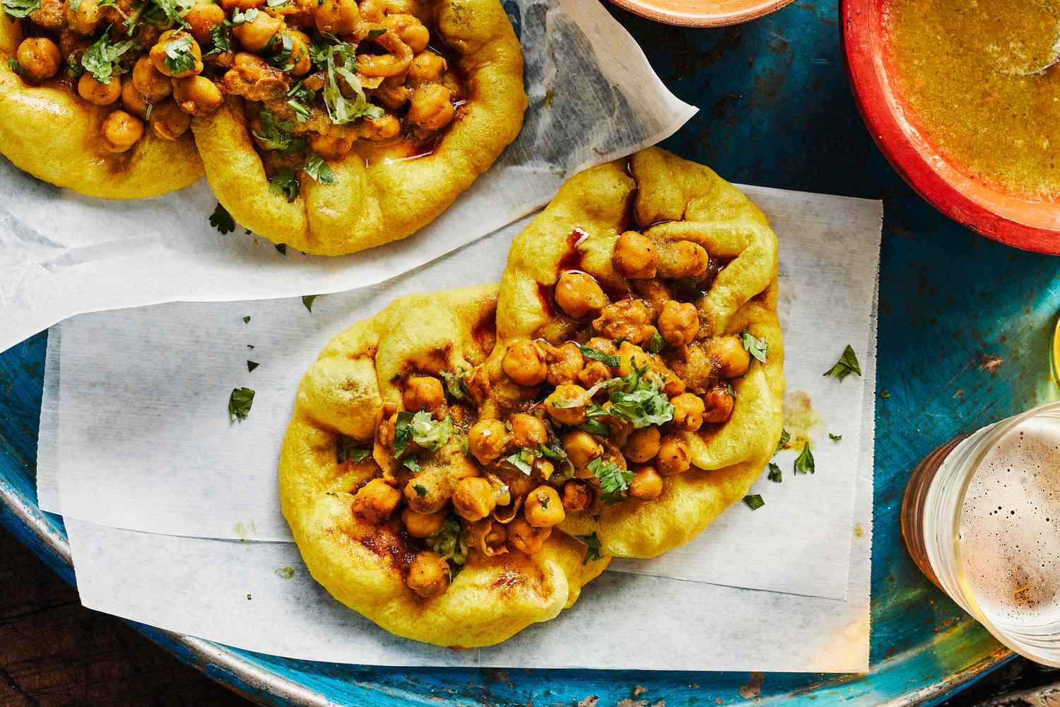 Double-Cooked Doubles with Curried Channa and Tamarind Chutney