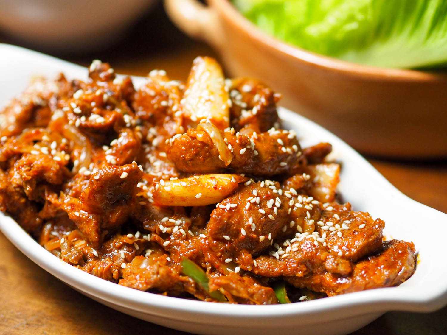 Pan-Fried Korean-Style Spicy Pork with Sesame and Scallions
