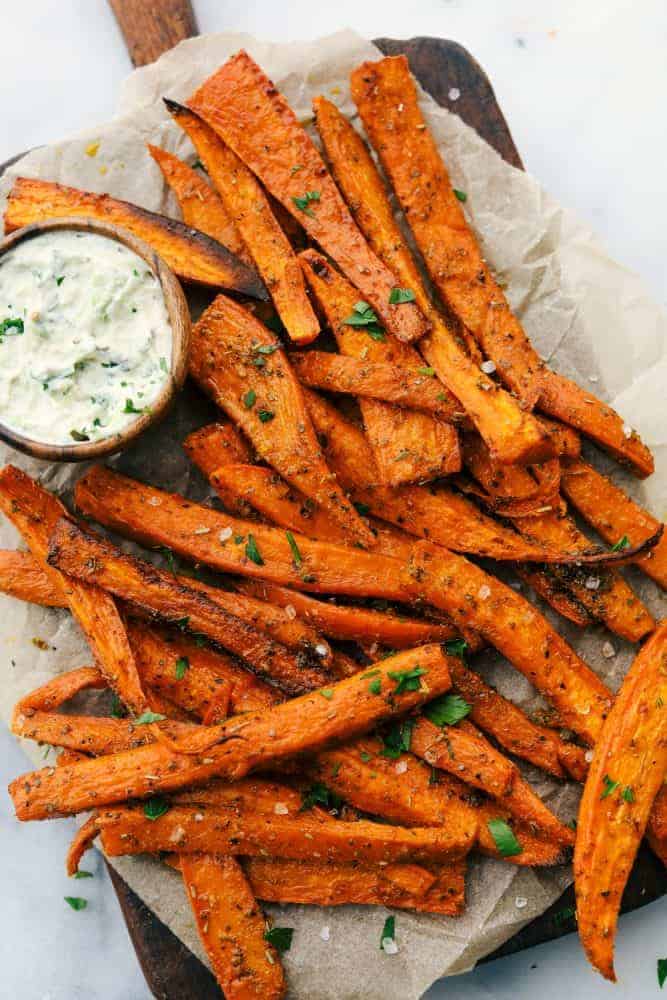 Crisp Air Fryer Spiced Sweet Potato Fries with Garlic Aioli