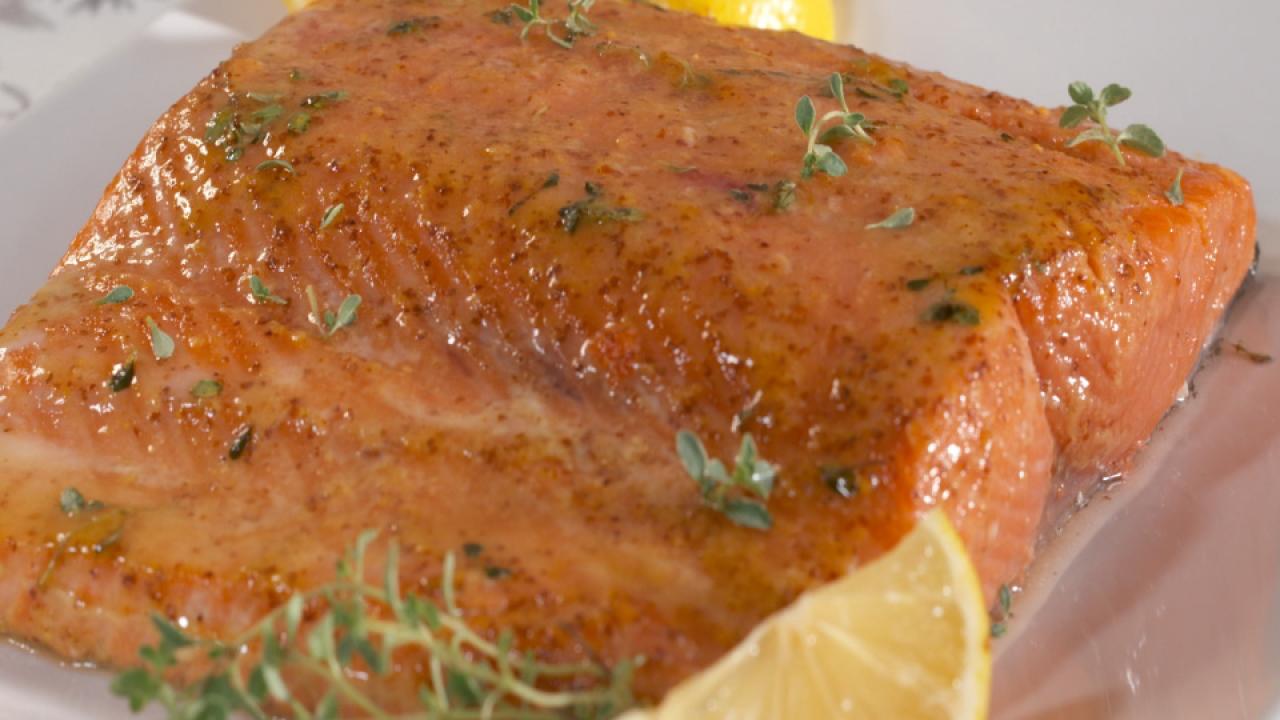 Pellet Grill Cedar-Planked Salmon with Maple-Mustard Glaze