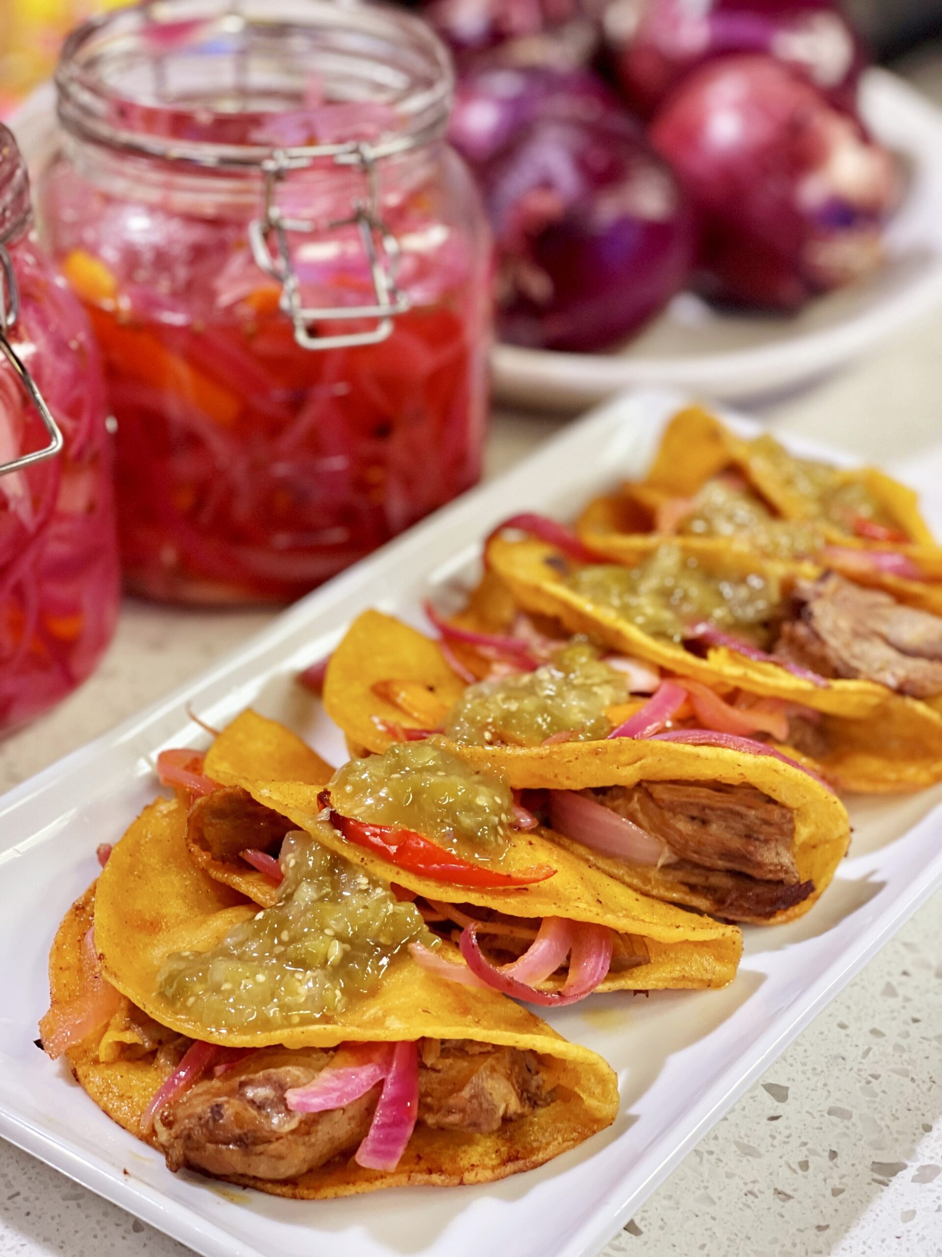 Pan-Grilled Yucatecan Pork Tacos with Pickled Onion