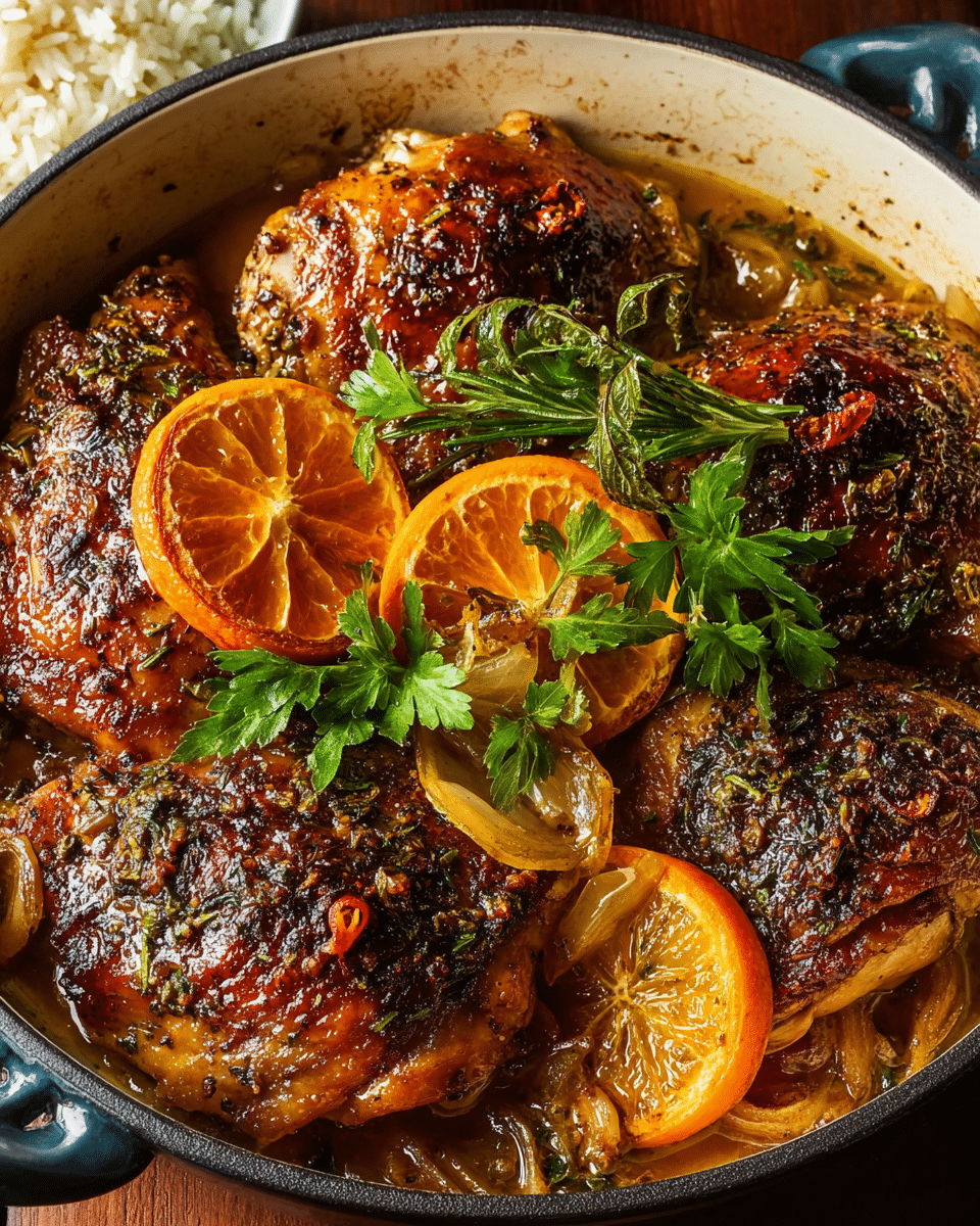 Yucatecan Orange and Achiote Chicken Thighs Braised in Citrus Sauce