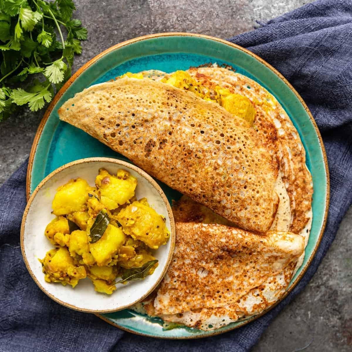 Red Chili Masala Dosa with Spiced Potato Filling