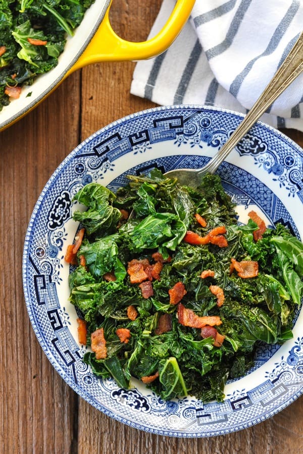 Sautéed Kale with Seasoned Adzuki Beans and Bacon