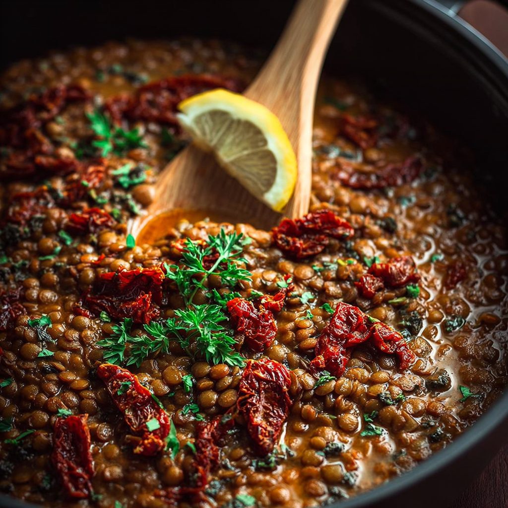 Sautéed Sundried Tomato Lentils with Garlic and Thyme
