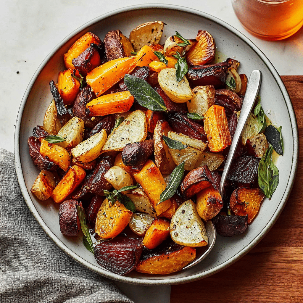 Honey-Roasted Root Vegetable Salad with Tangy Mustard Dressing