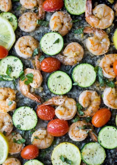 Sheet Pan Shrimp with Cherry Tomatoes and Zucchini