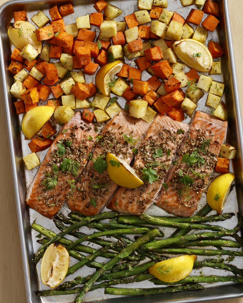 Sweet Potato & Salmon Sheet Pan Feast