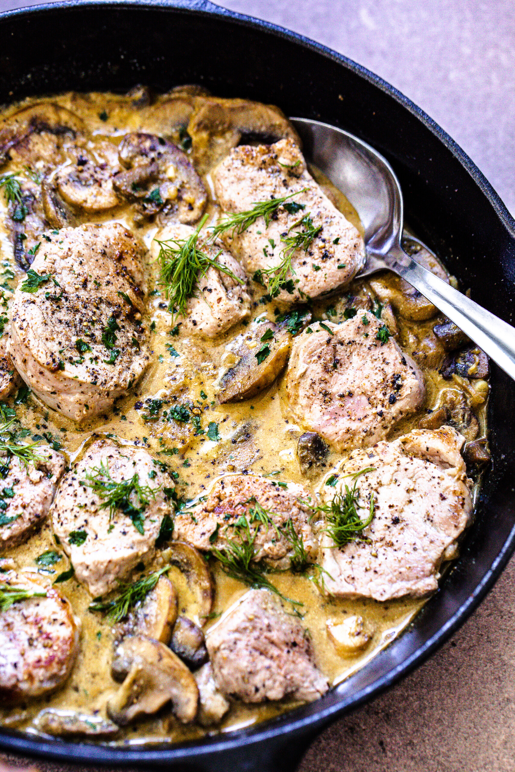 Sautéed Pork Tenderloin Medallions with Wild Mushroom Cream Sauce