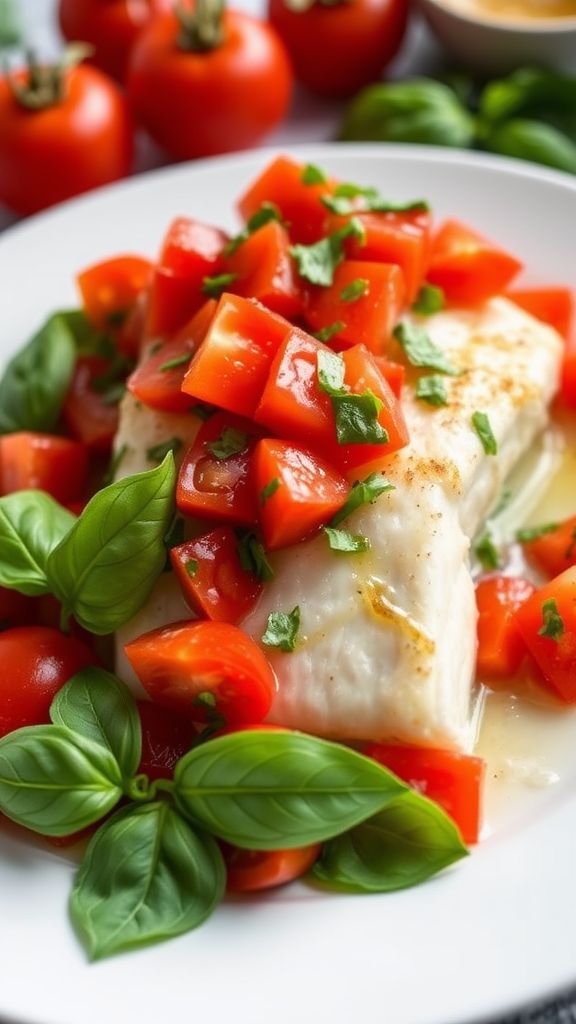 Baked Cod with Tomato-Olive Salsa and Fresh Basil
