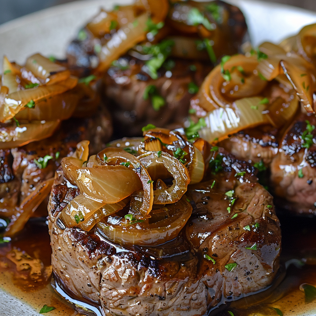 Pan-Seared Fourth-Century Beef Medallions with Herb Jus