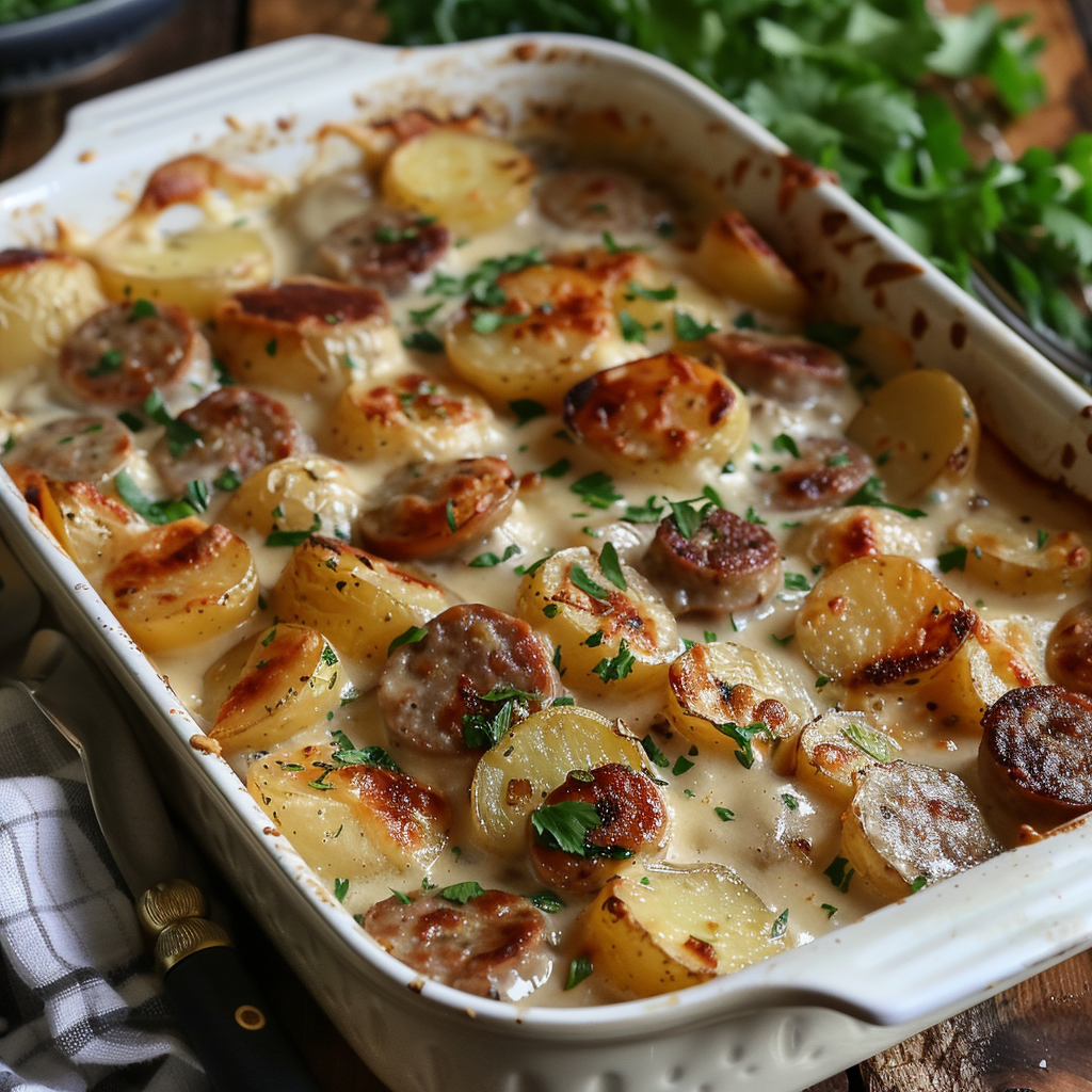Creamy Cumberland Sausage and Potato Bake