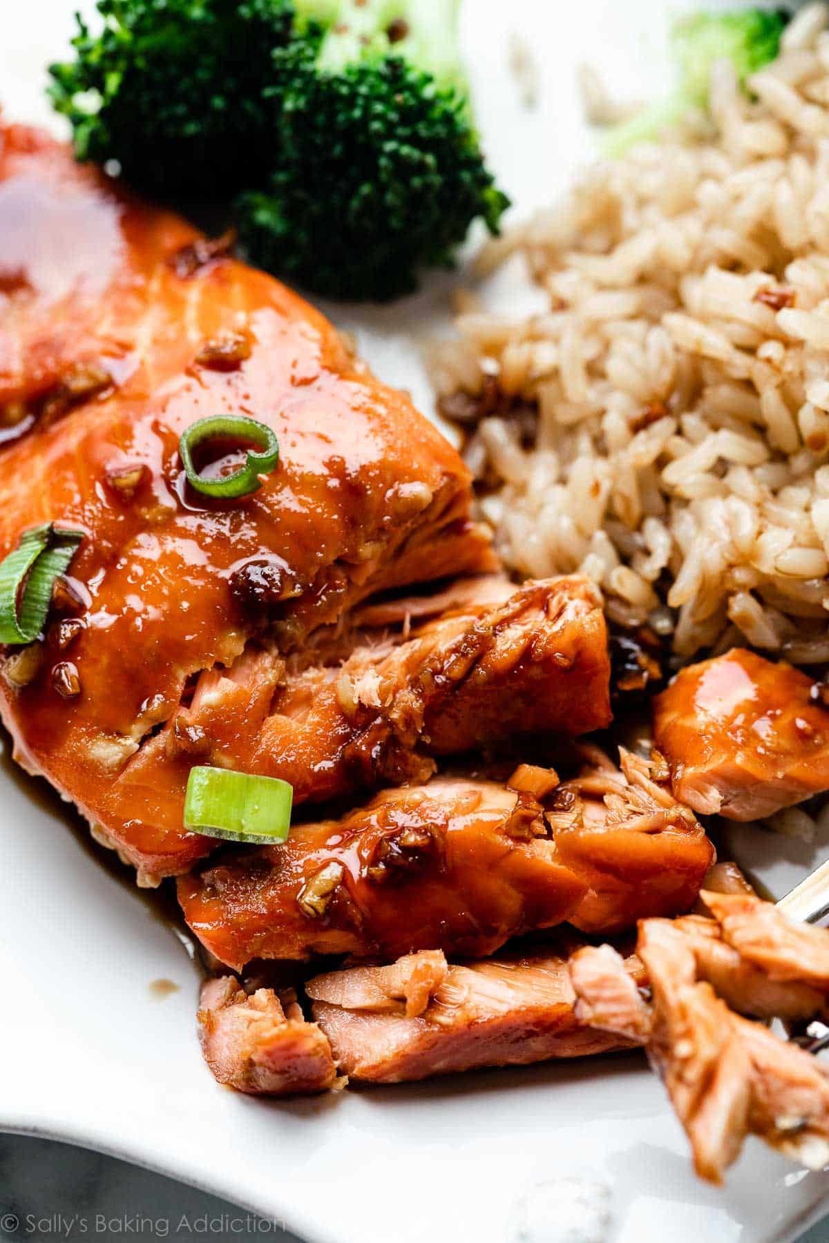 Honey-Soy Glazed Salmon with Steamed Broccoli and Rice