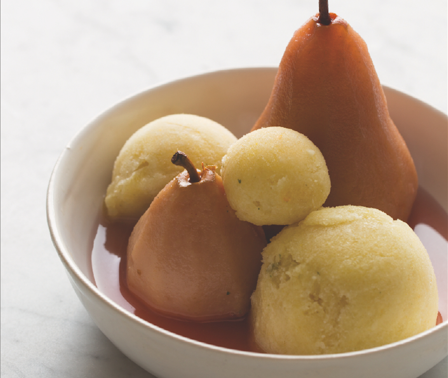 Aperol-Pear Sorbet with Citrus Zest