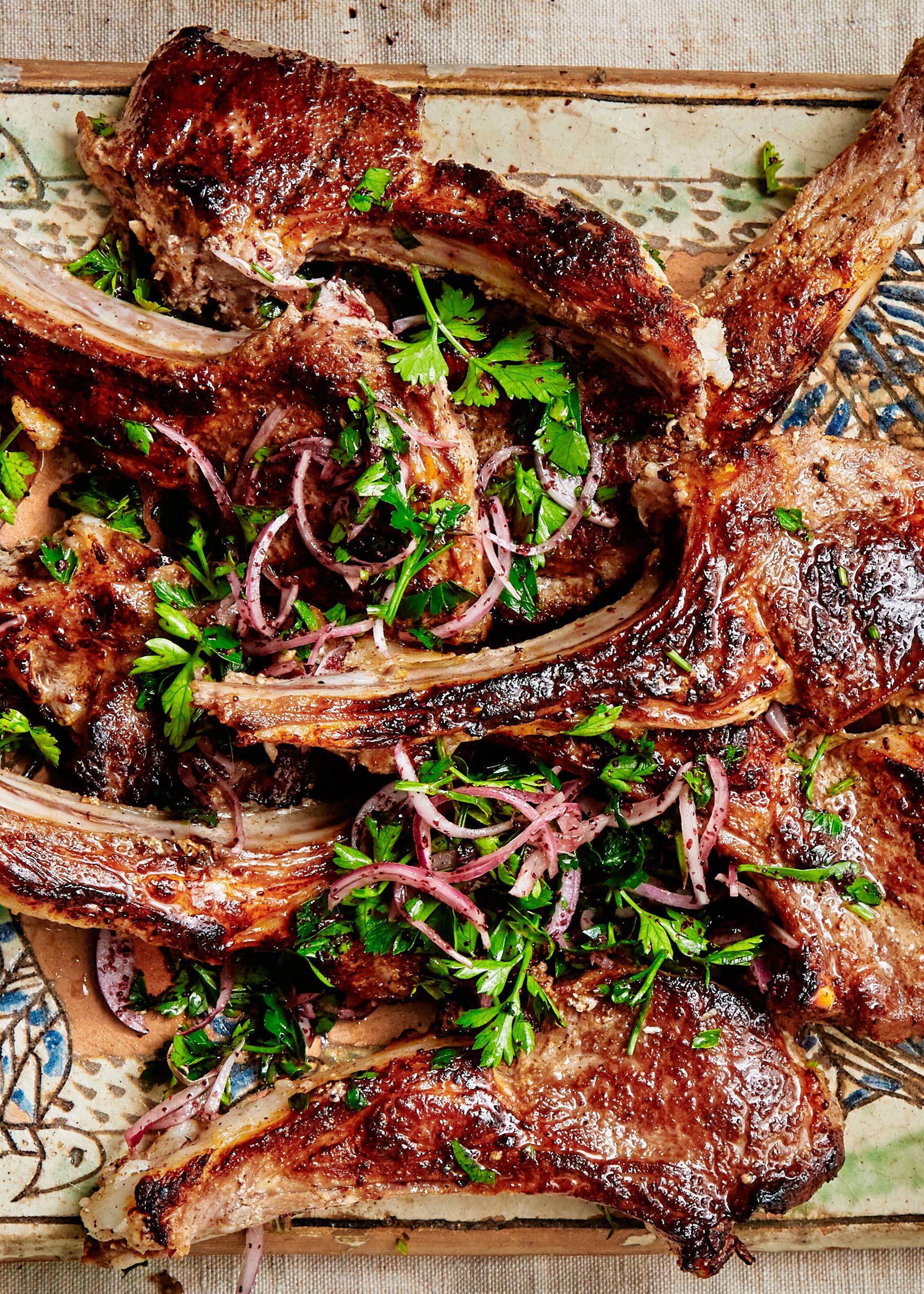 Baked Four-Spice Lamb Chops with Roasted Garlic and Herb Sauce