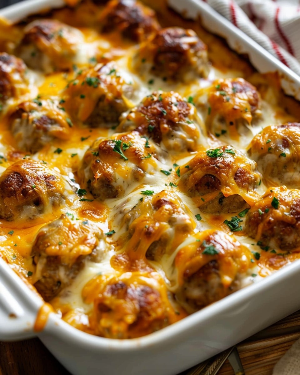 Baked Cheddar-Stuffed Meatballs with Garlic Butter Sauce