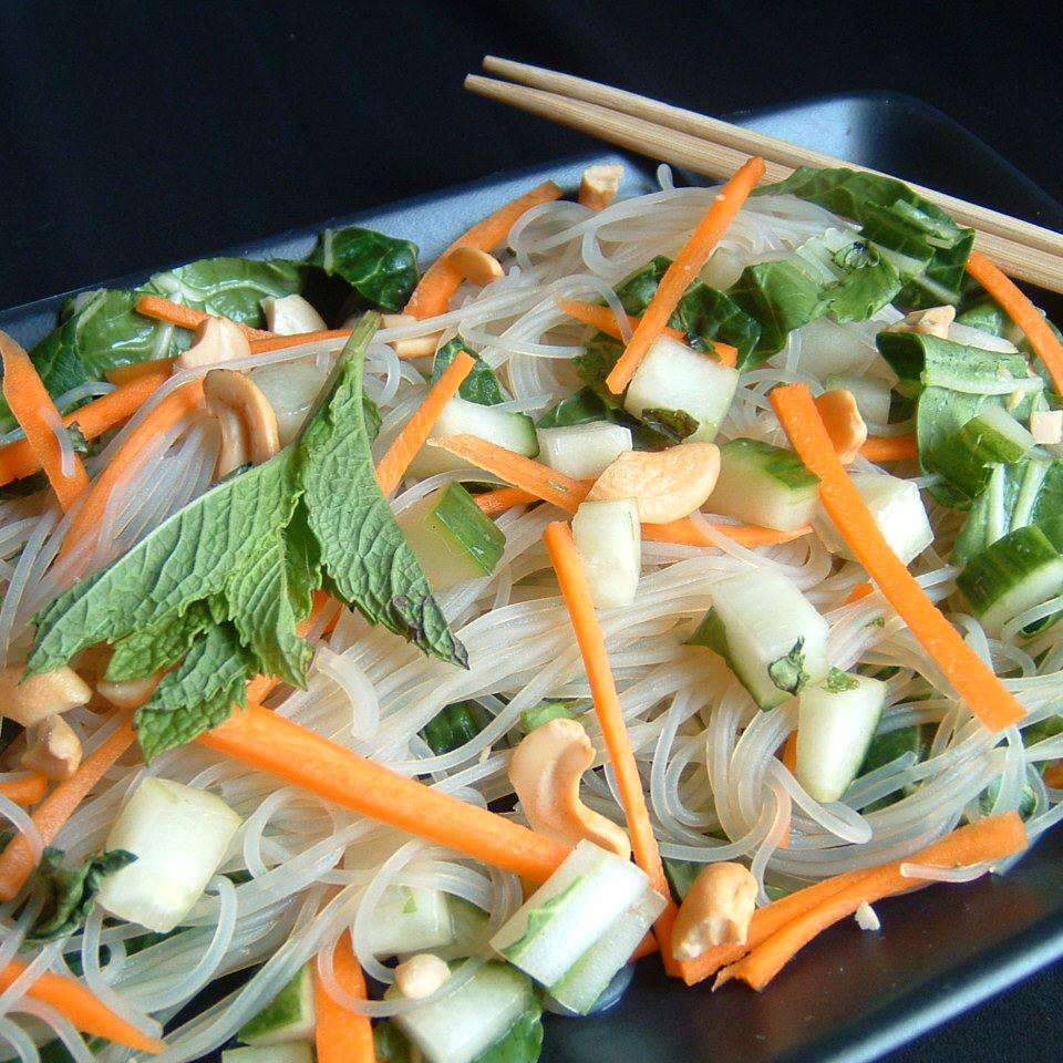Cold Vietnamese-Inspired Rice Noodle Salad with Herbs and Lime Dressing