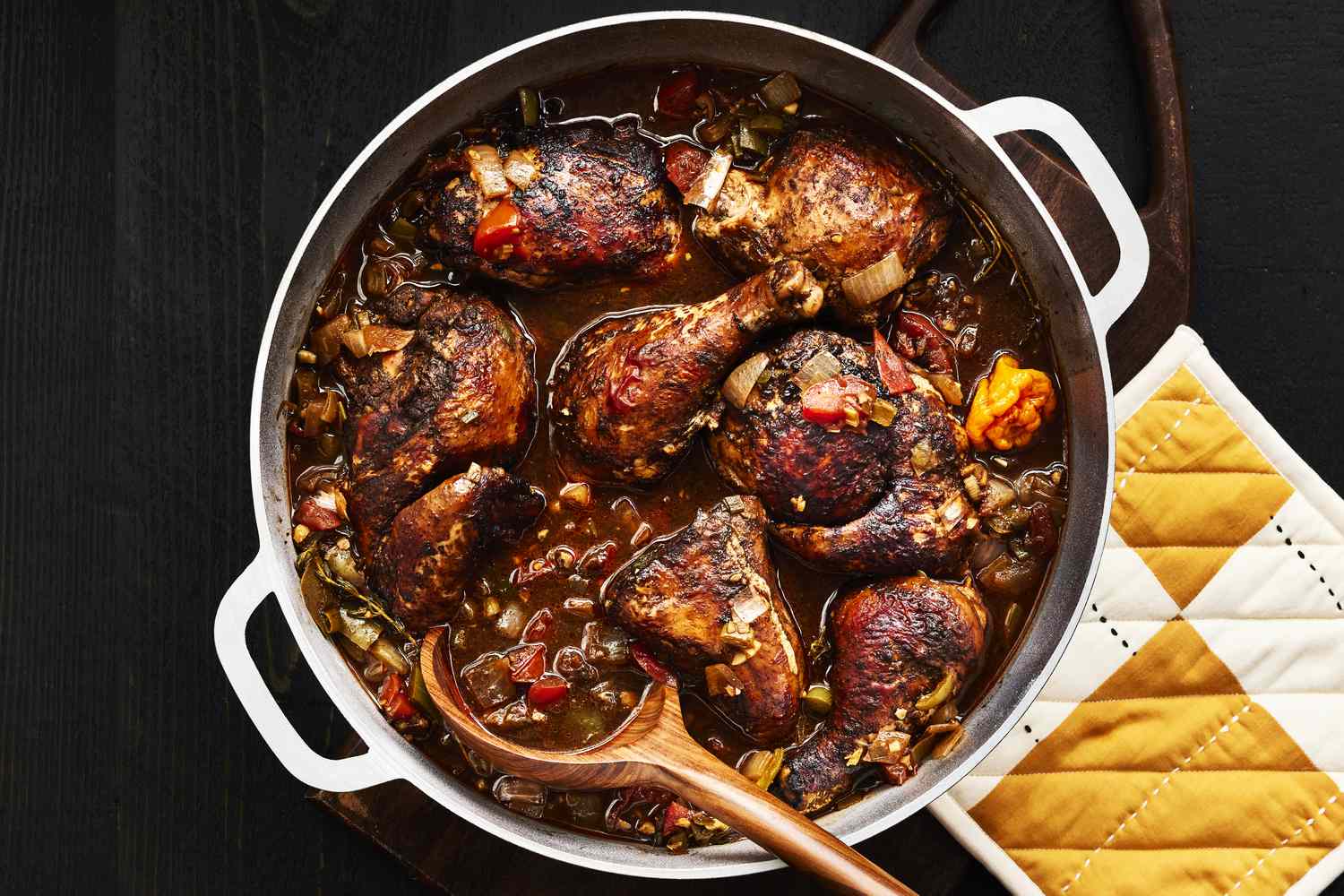 Brown Stew Chicken with Caribbean Thyme and Scotch Bonnet