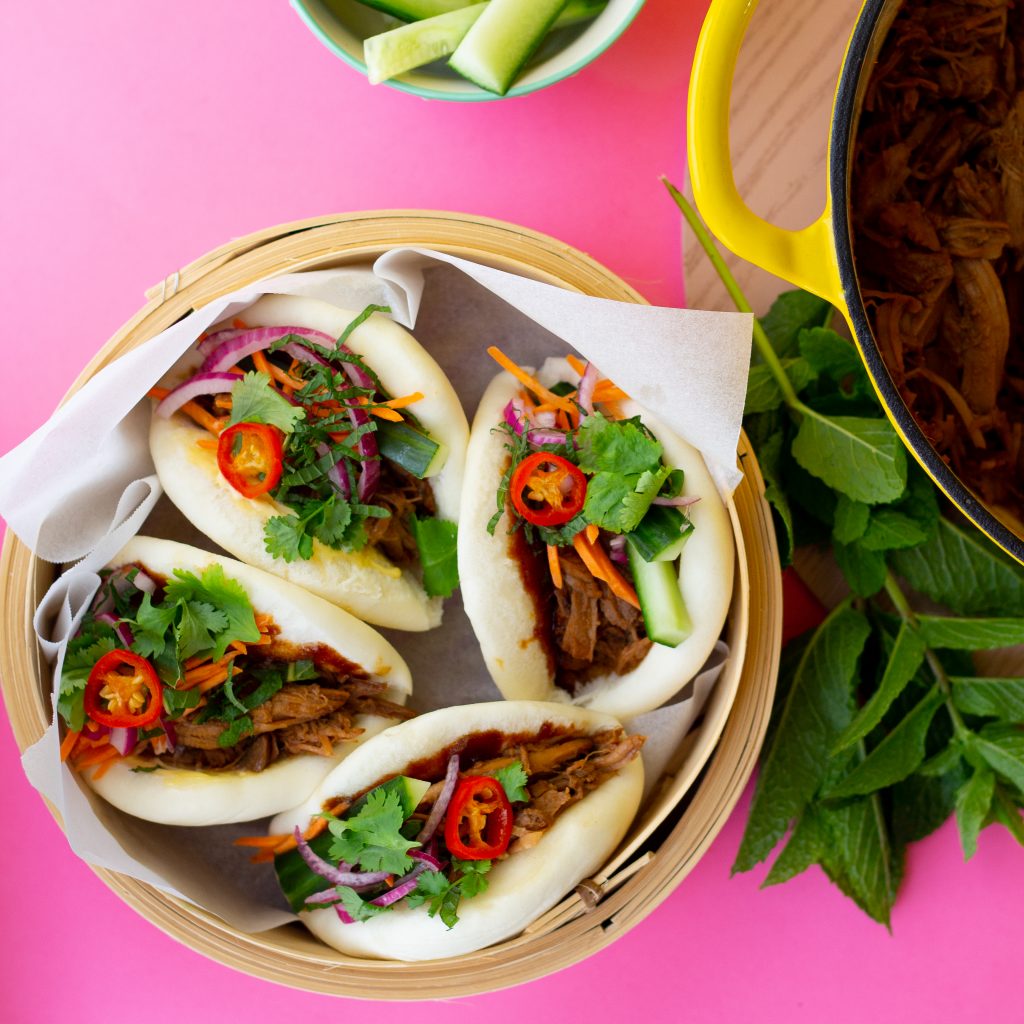 Pulled Pork Bao Buns with Pineapple Slaw