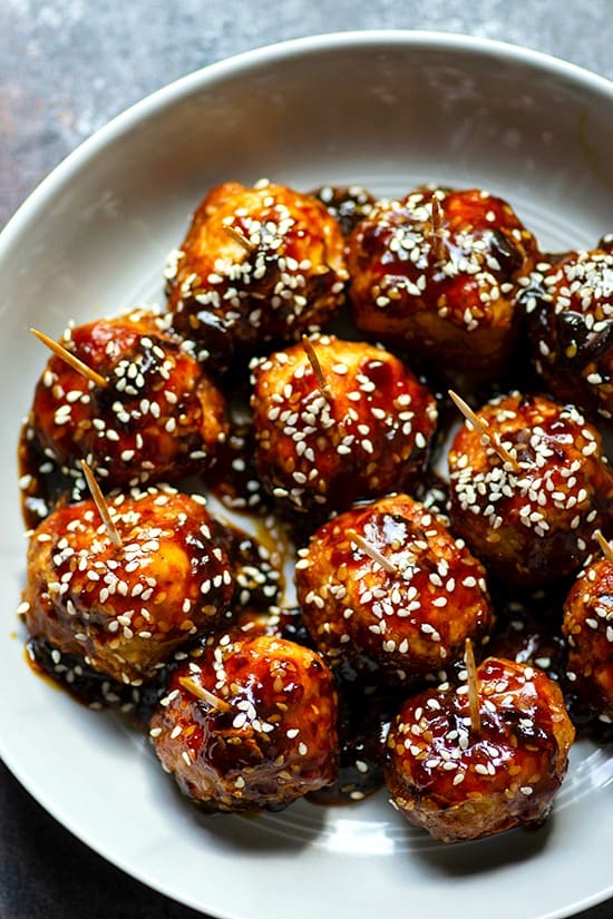 Sesame Chicken Meatballs with Honey Glaze