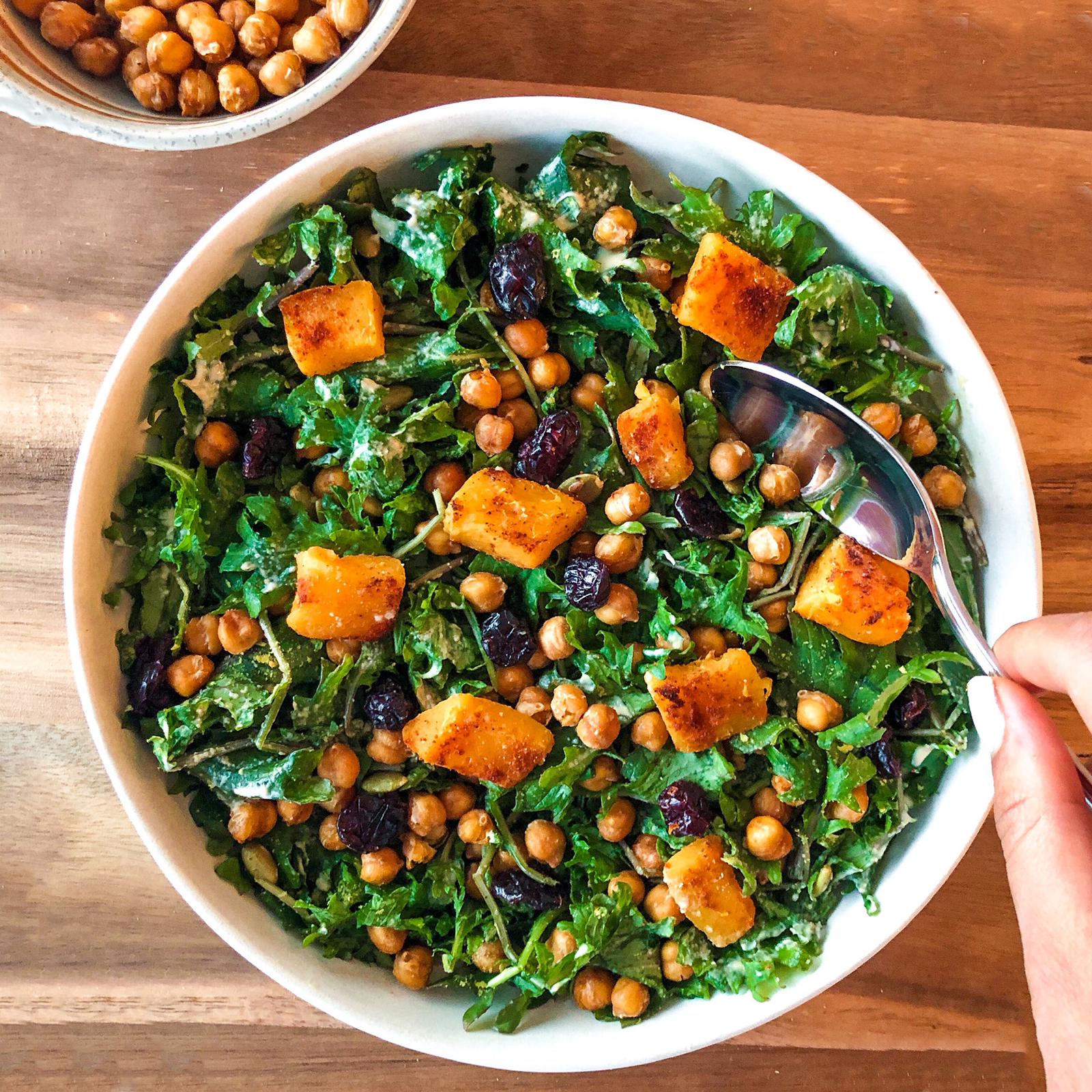 Roasted Chickpea and Butternut Squash Salad with Tahini Dressing