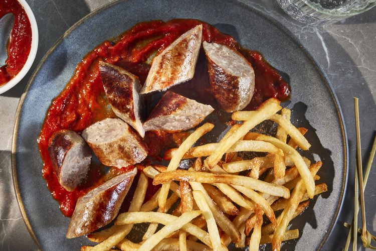 Grilled Currywurst with Spiced Tomato Sauce