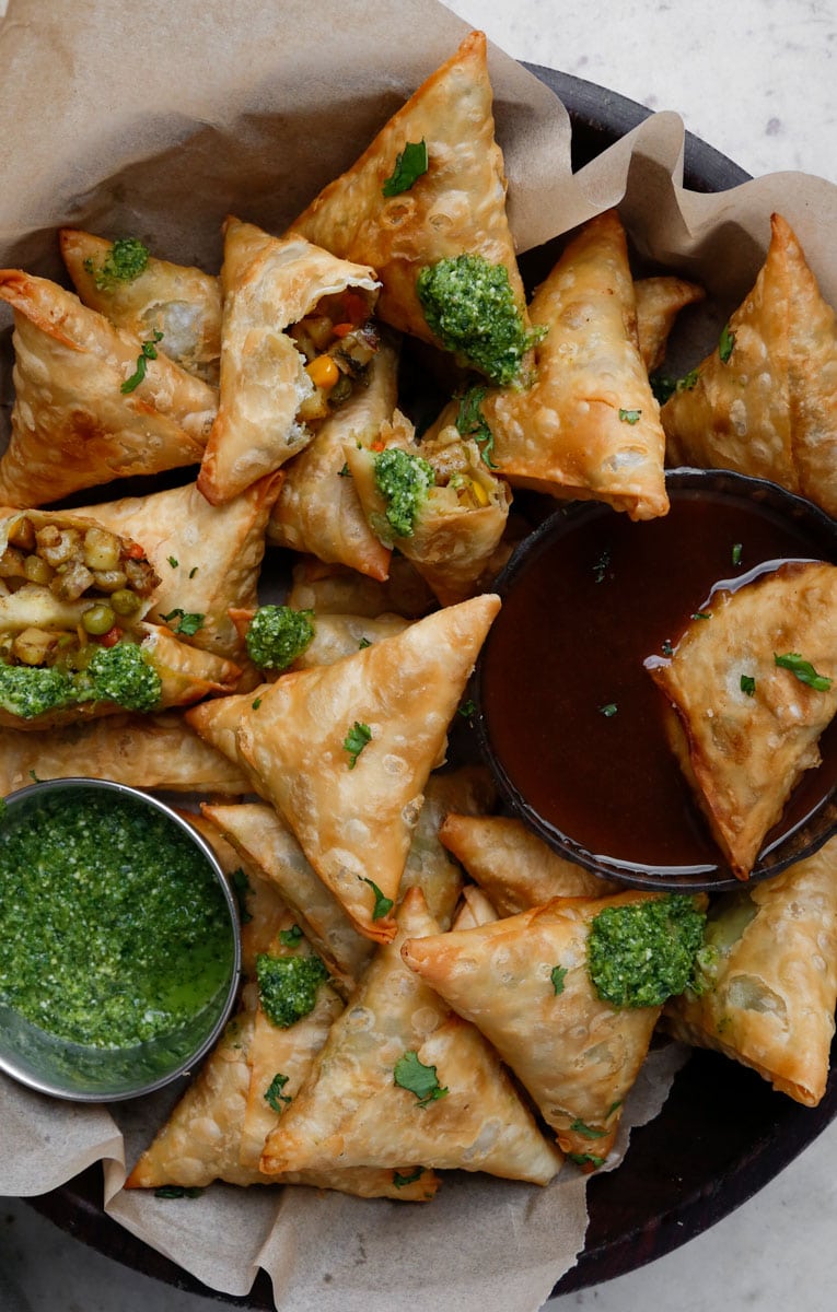 Gujarati Undhiyu-Spiced Vegetable Samosas