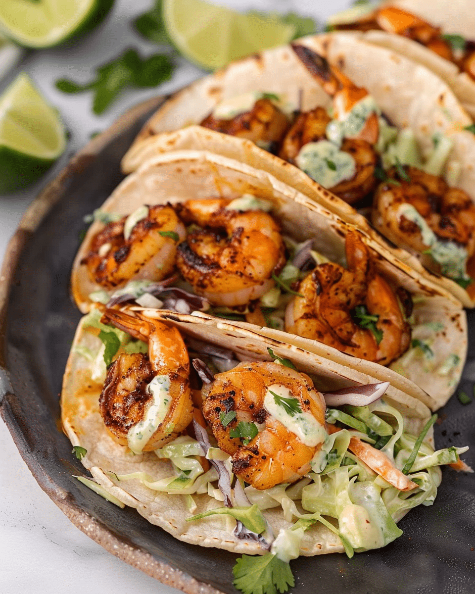 Smoky Tequila-Lime Shrimp Tacos with Cilantro Slaw