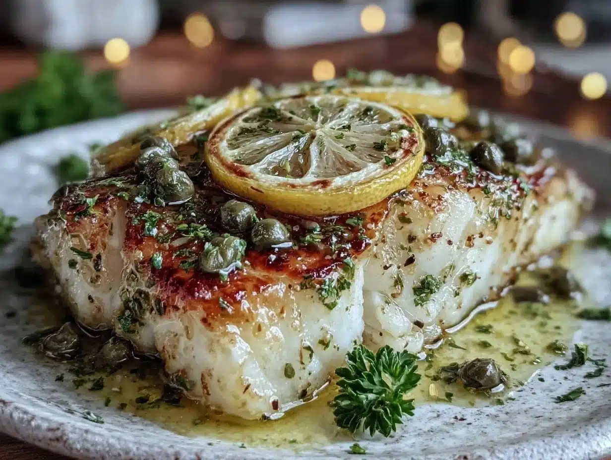Baked Cod with Lemon-Caper Vinaigrette and Herb Salad