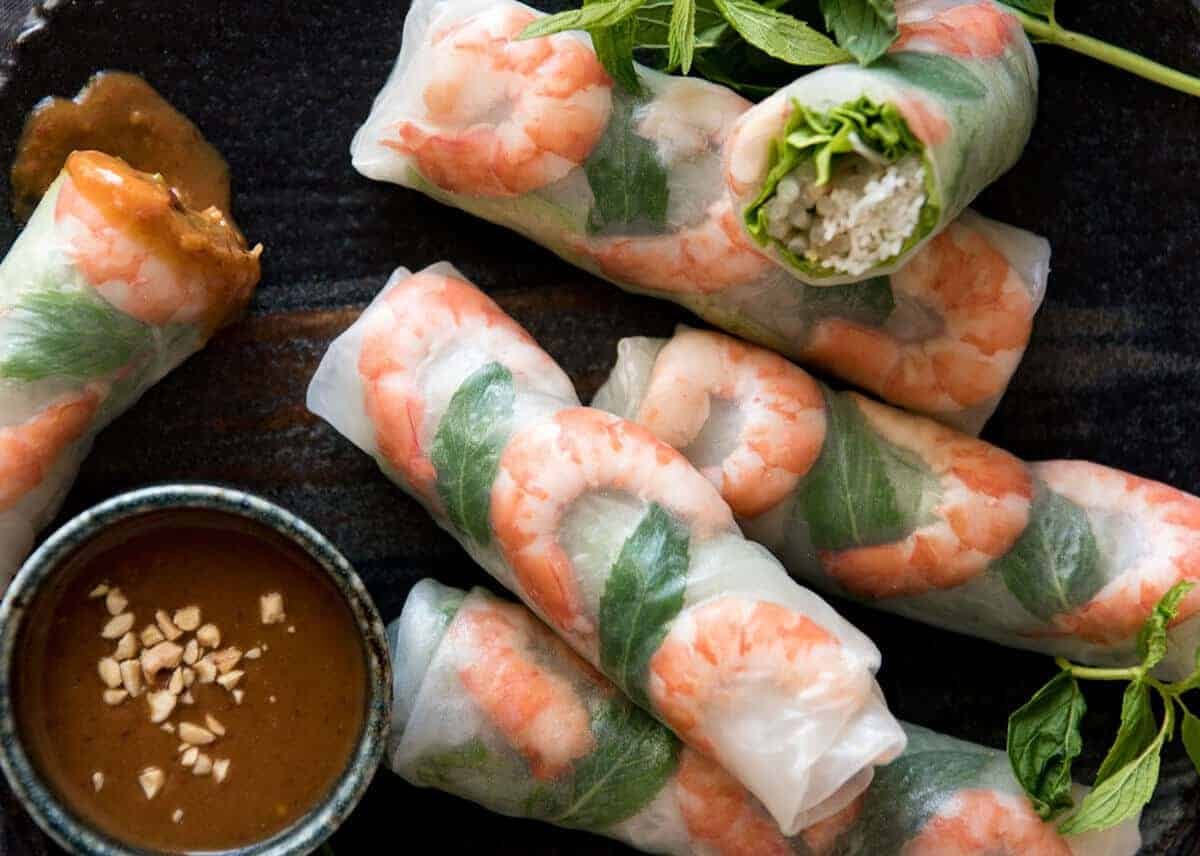 Fourth Layered Vietnamese Rice Paper Rolls with Shrimp and Herbs
