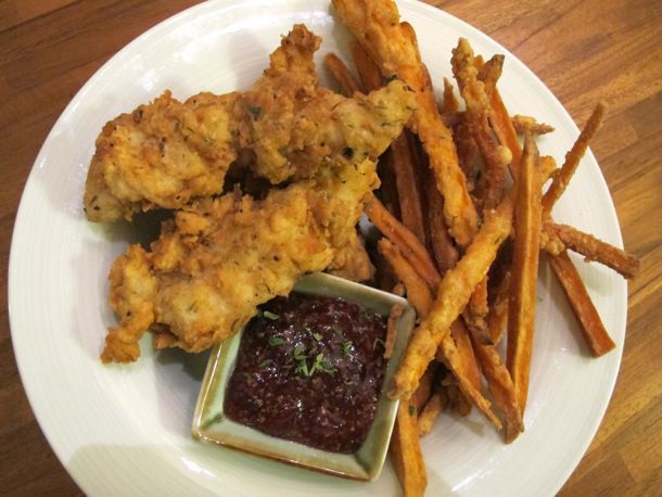 Honey-Mustard Glazed Chicken Tenders with Sweet Potato Fries