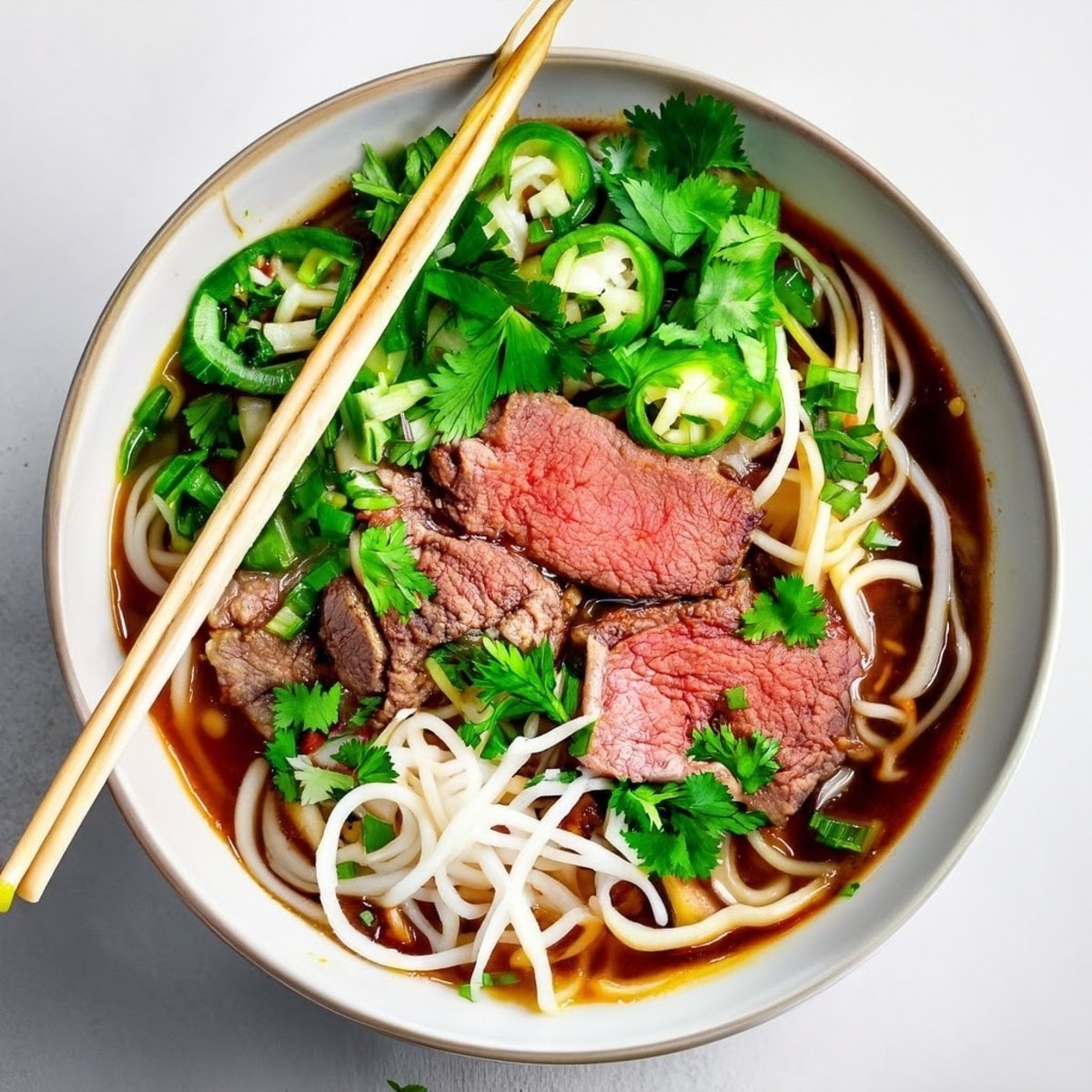 Asian Beef Pho Noodles with Lemongrass Broth