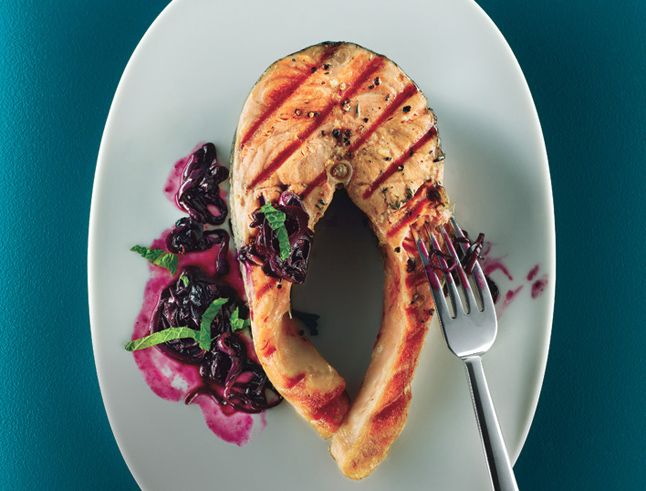 Pan-Seared Salmon with Blueberry BBQ Sauce